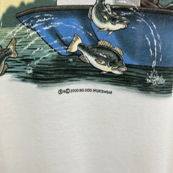NWT BIG DOGS Vintage 2000 White Fishing Beer Graphic Print T-Shirt Size 4XL - Picture 5 of 7